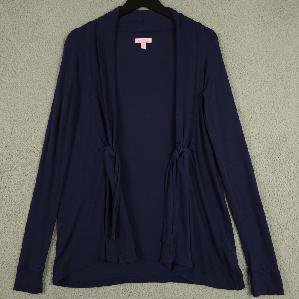 Lilly Pulitzer Sweater Womens M Blue Open Tie Front Knotted Pima Blend Cardigan